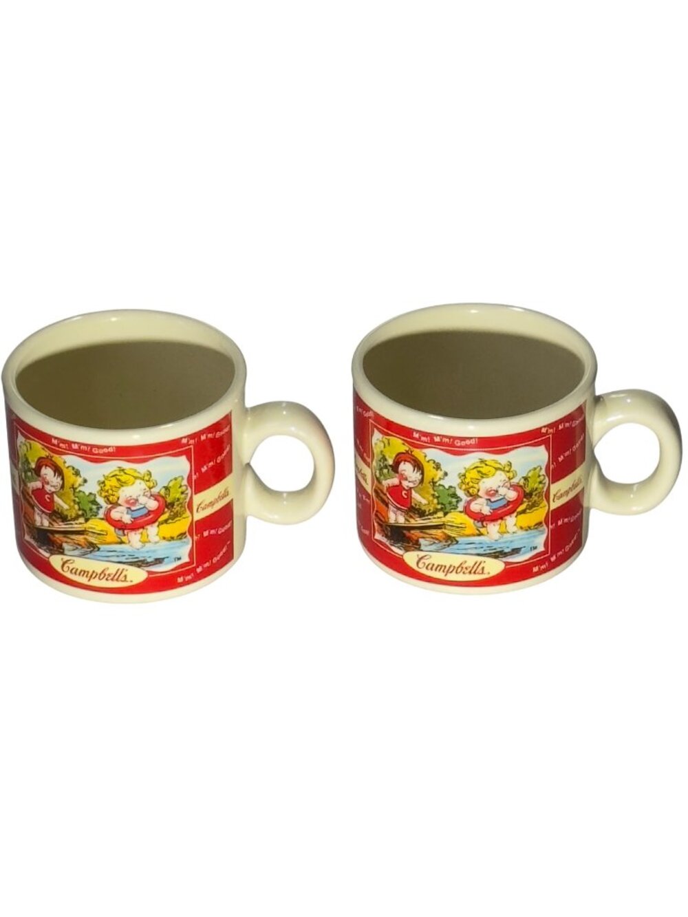 Set Of 2 Campbells Houston Harvest Ceramic Kids Mugs Vintage 1998